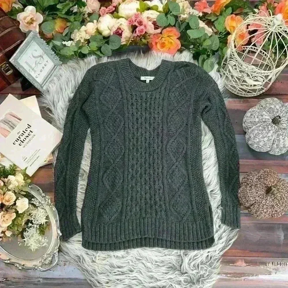 Madewell Gray Cable Knit Fisherman Sweater XXS Petite Cozy Classic